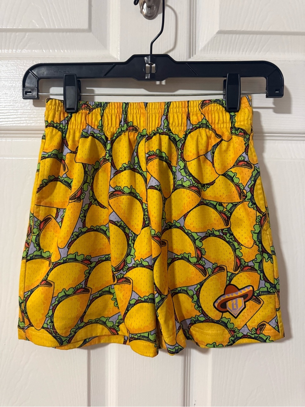 Yellow Taco-Print Kids Athletic Shorts